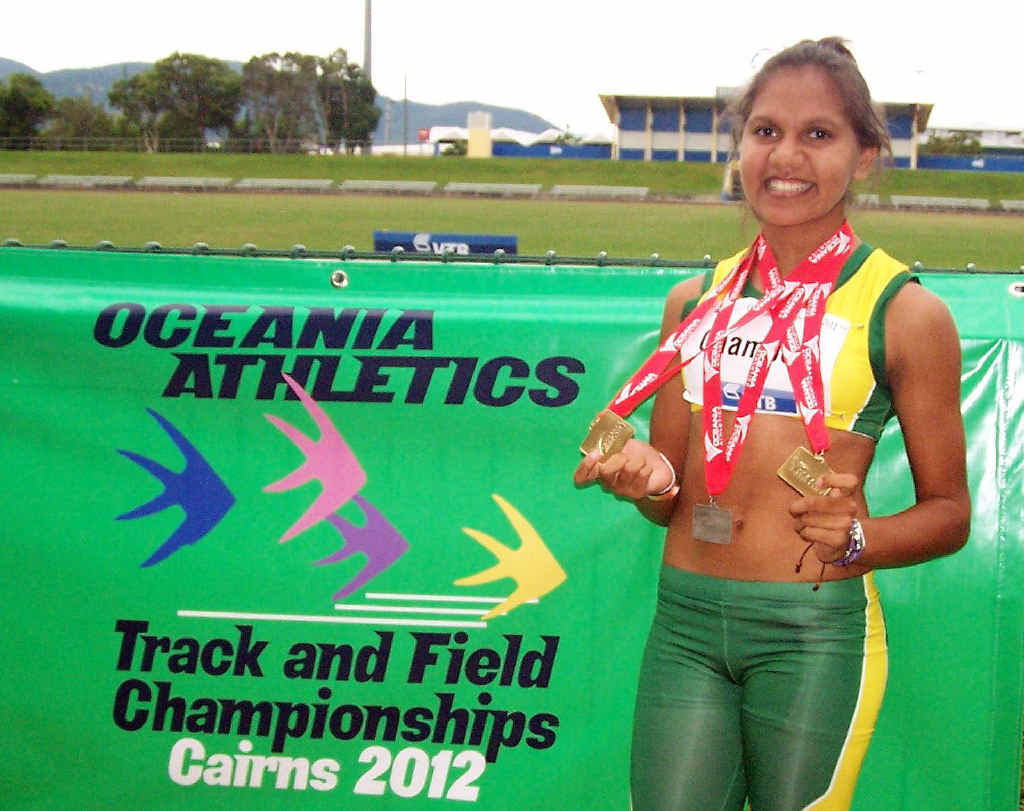 Larissa Chambers relaxes after winning three medals at last week’s Oceania Games. 